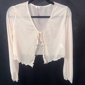 Sheer Tie-Front Cropped Chemise Cover-Up in Pale Blush